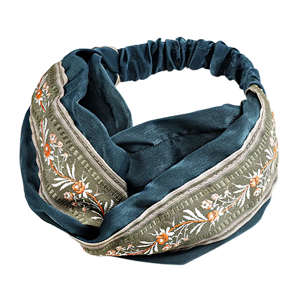 

Women Girls Summer Bohemian Hair Bands Print cotton Headbands Retro Cross Turban Bandage HairBands Hair Accessories 10H