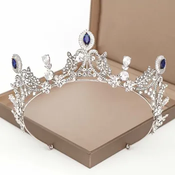 

Trendy Hair Ornaments Royal Blue Crystal Crowns Handmade Bridal Tiara Wedding Crown Pageant Headpiece Hair Jewelry XH