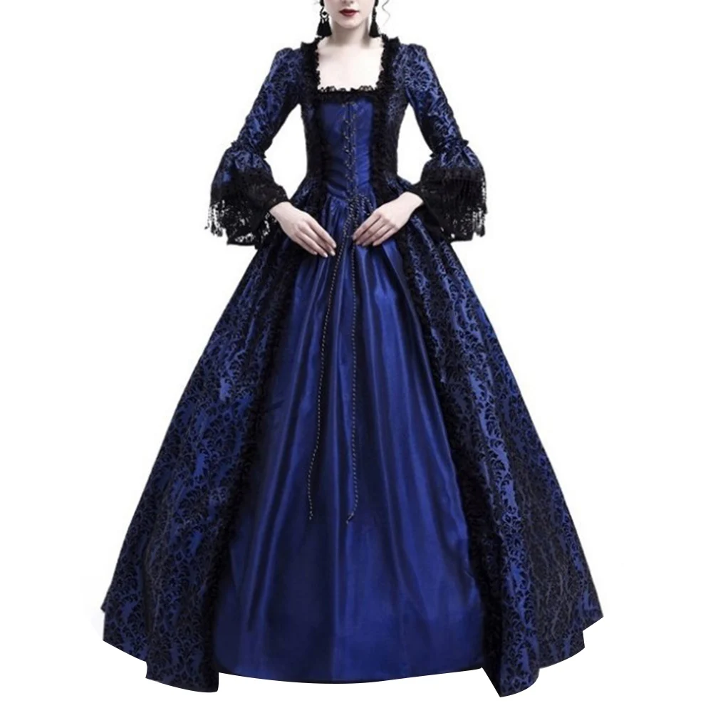 Medieval Dress Women Renaissance Queen Ball Gown Bell Sleeve Maxi Dress Halloween Lolita Cosplay Costume Long Dresses