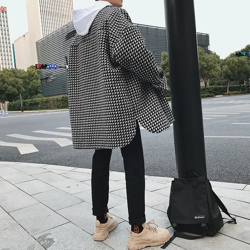 UYUK осенне-зимнее корейское мужское клетчатое шерстяное Пальто утепленное дикое Трендовое свободное повседневное высококачественное однобортное пальто