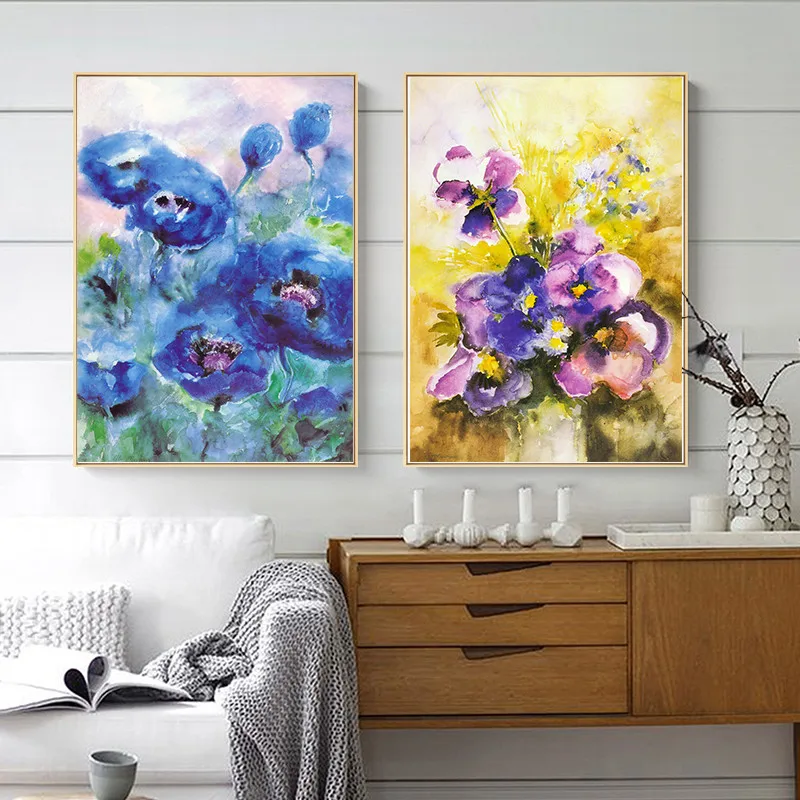 Flower-Watercolor-Living-Room-Picture-Decorative-Print-Home-Decor-Wall-Art-Nordic-Canvas-Oil-Painting-Abstract