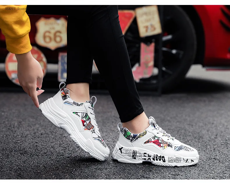 Sneakers Women Spring Woman Casual Fashion Shoes Size 35-43 Graffiti Ladies Vulcanized Shoes White Sneakers Lover Shoes