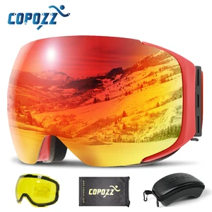 Магнитные лыжные очки COPOZZ, очки для катания на лыжах и сноуборде, антизапотевающие с быстросменной линзой и футляром, со 100% защитой от УФ-лучей, мужские и женские