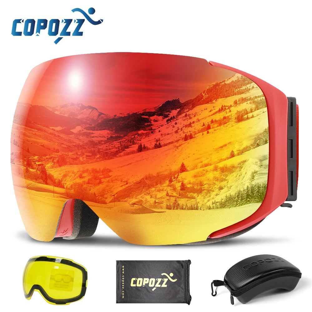 COPOZZ Ski Brille 2 in 1 mit Magnetische Dual-Use-Objektiv für Nacht Skifahren 