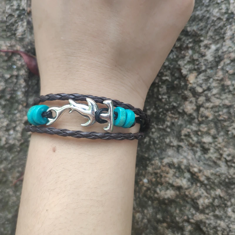 Шарм браслет «Акула» кожаный браслет веревки для мужчин и женщин