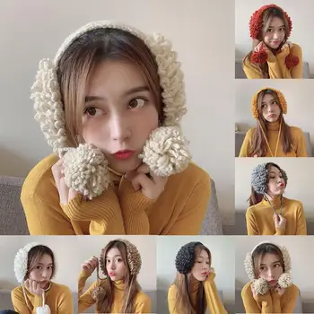 

Korean version Winter Fashion Women Cute Pompom Warm Woolen Knitted Ear Cover Earmuff Gift cute warm earmuffs knitted earmuffs