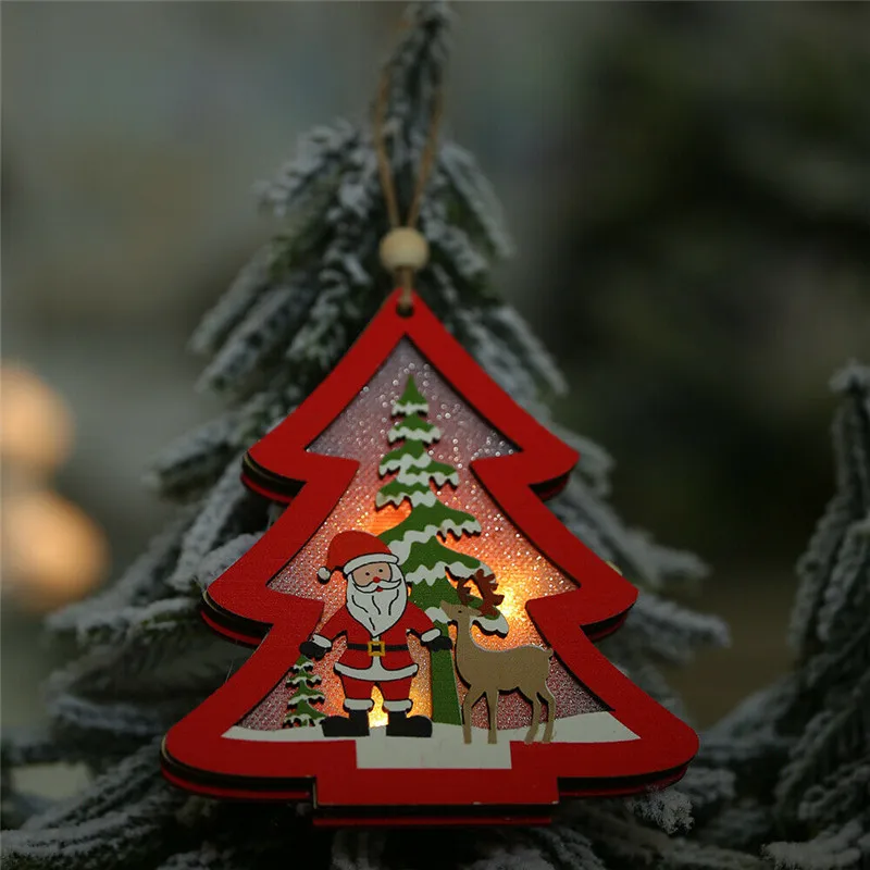Рождественские подвесные украшения деревянные капли орнамент рождественские вечерние елки полый светодиодный светильник