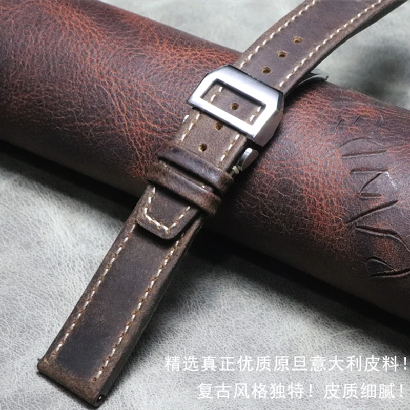 Мужской кожаный ремешок для часов IWC коричневый винтажный из телячьей кожи CHRONOGRA
