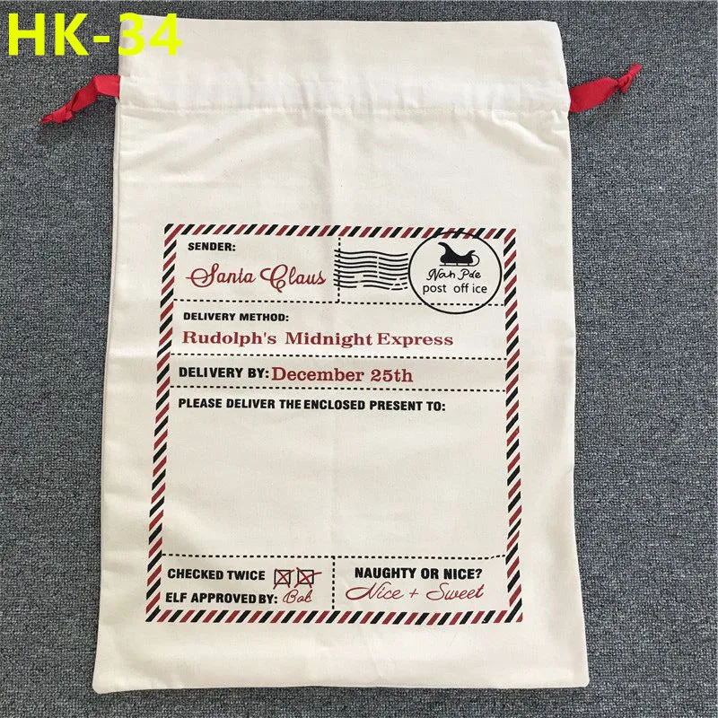 HK-34 50 шт./лот 45 стиль рождественский подарок мешок большой холщовый мешок Санта цвет Лось органический тяжелый холст шнурок конфеты тростника красная полоса мешок - Цвет: HK-34