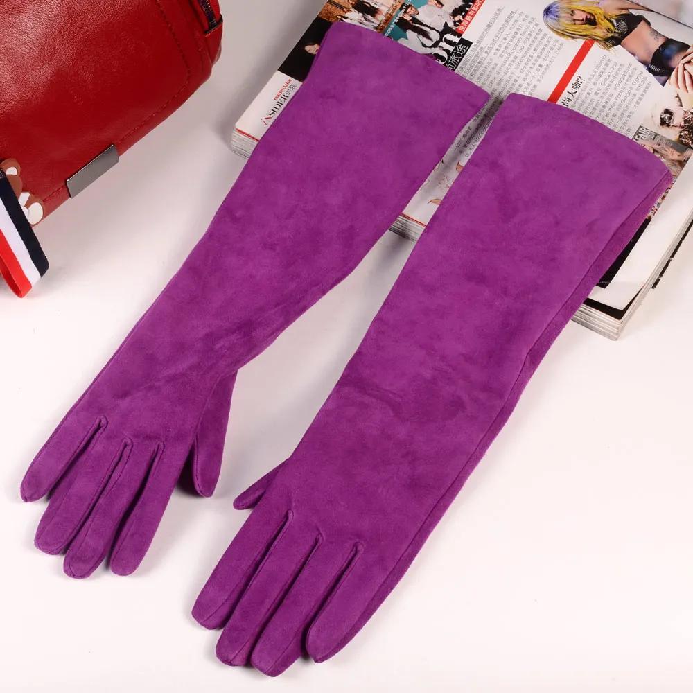 Женские Вечерние перчатки из натуральной замши, Длинные Вечерние перчатки на заказ, десять цветов - Цвет: Фуксия