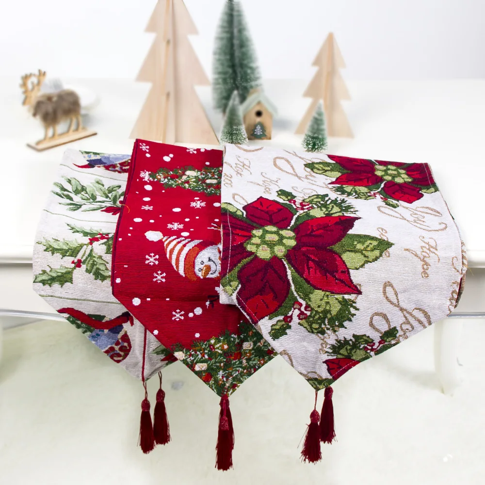  Christmas Table Decorations for Home Cotton Printing Table Runners Christmas Tree Snowman Decor 202