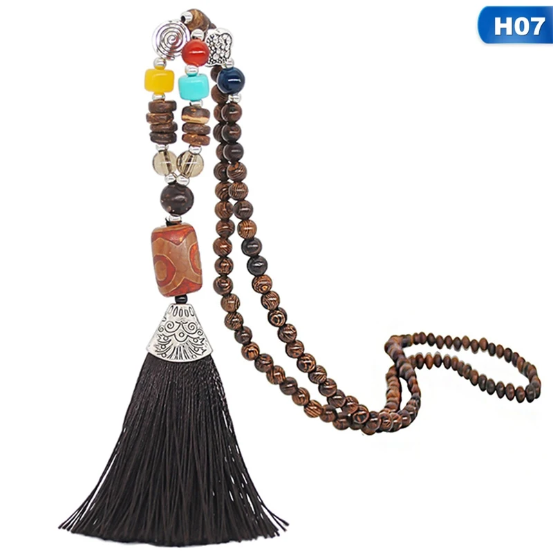 Богемная кисточка, винтажное ожерелье, Длинные Подвески ручной работы из непальского дерева, Женские Подвески с кисточками и Подарочные ожерелья украшения