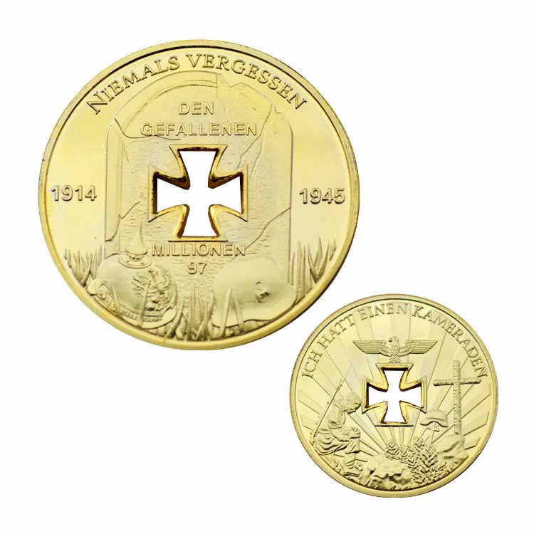 1oz 1914 1945 немецкий Железный крест отверстие с покрытыем цвета чистого 24 каратного. 999 Золотой плакированный весовая монета