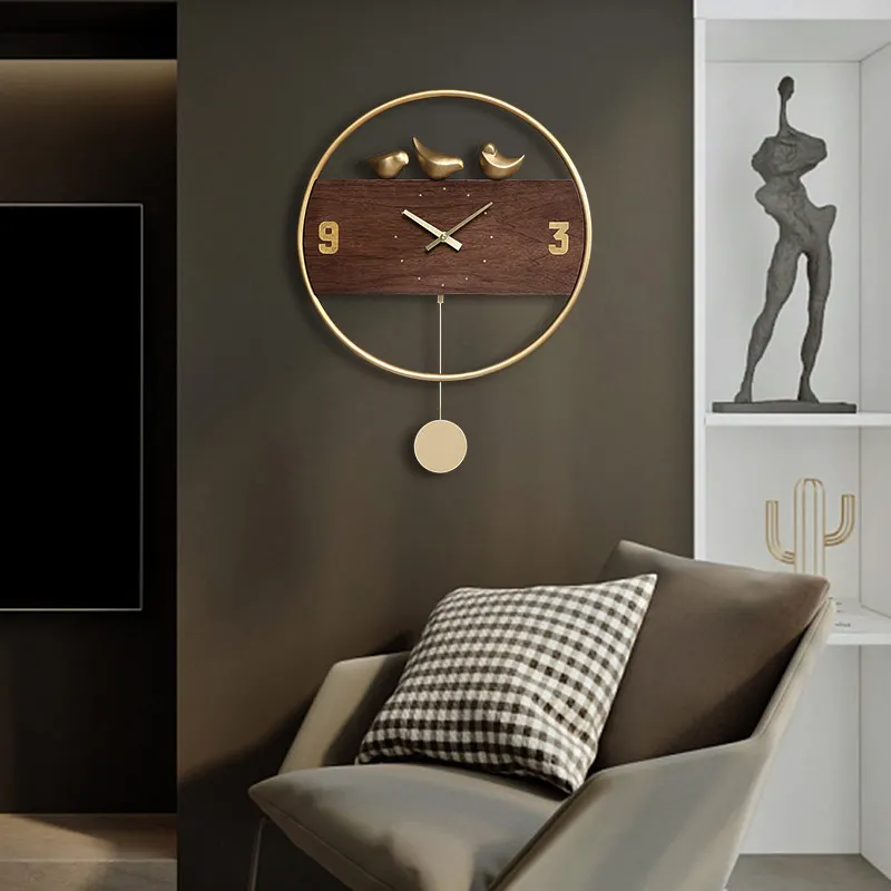 US $53.25 Wall Clock Modern Design Clocks Home Decor Large Pendulum Cuckoo Clock Non Ticking Quiet Timer Duvar Saati Metal Decoration E6