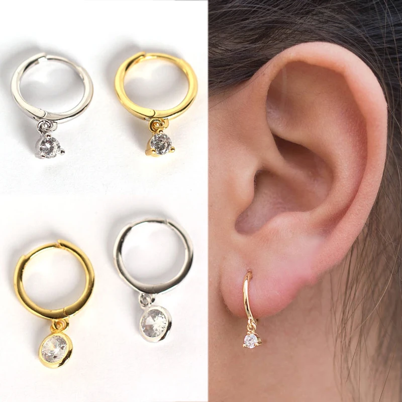 

925 sterling silver Huggie Hoop with Dangling cubic zircon Earrings