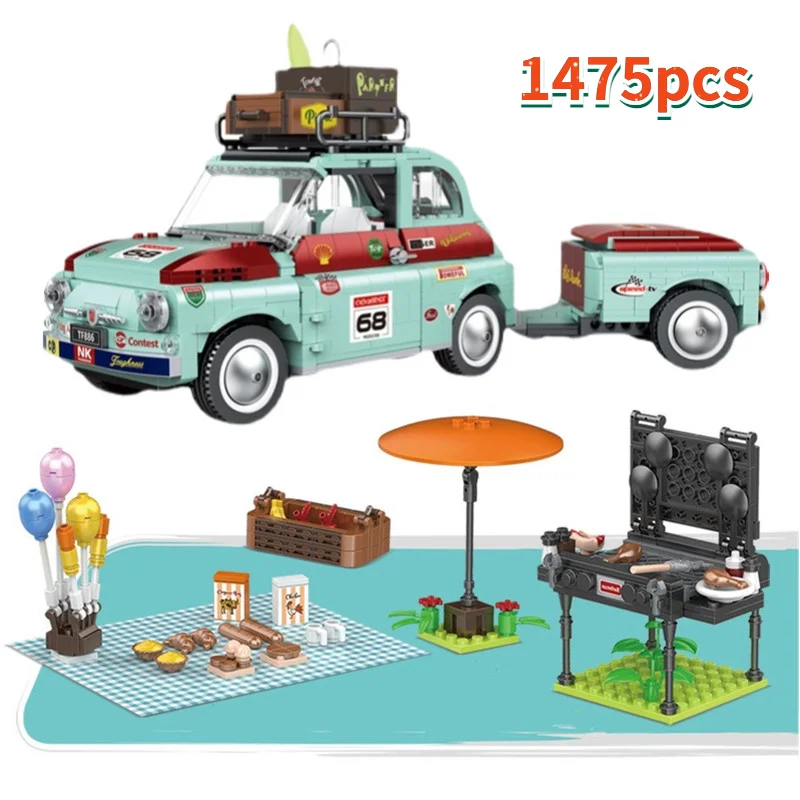 Moc Creative Ideal Tourist Picnic Car Trailer Tractor Diy Building Block Set Transport Children's Educational Bricks Toys Gifts | Игрушки