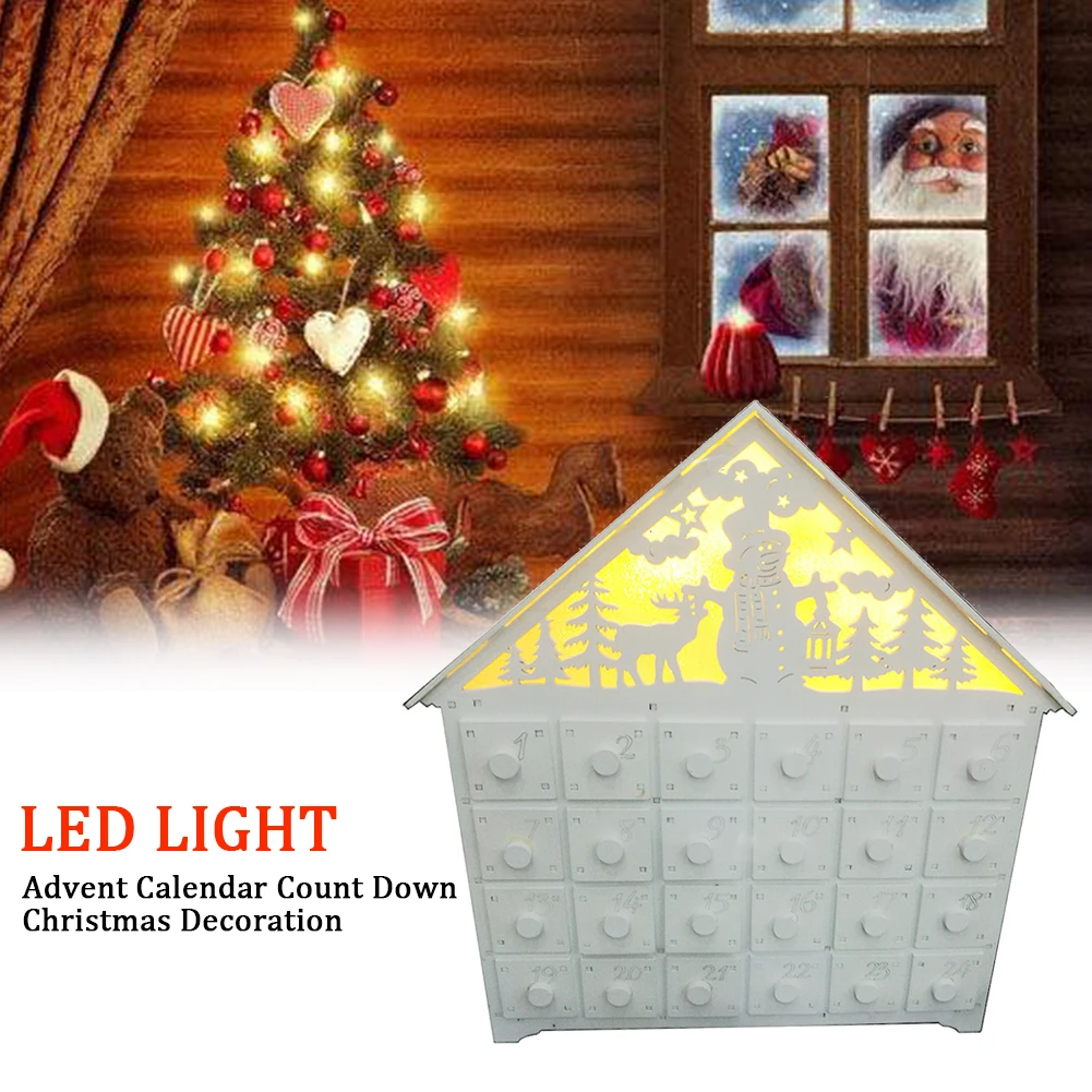 

Gift Advent Calendar Santa Claus Count Down Home Ornament Cartoon Christmas Decoration Led Light Wood Pine Tree Reusable Drawers