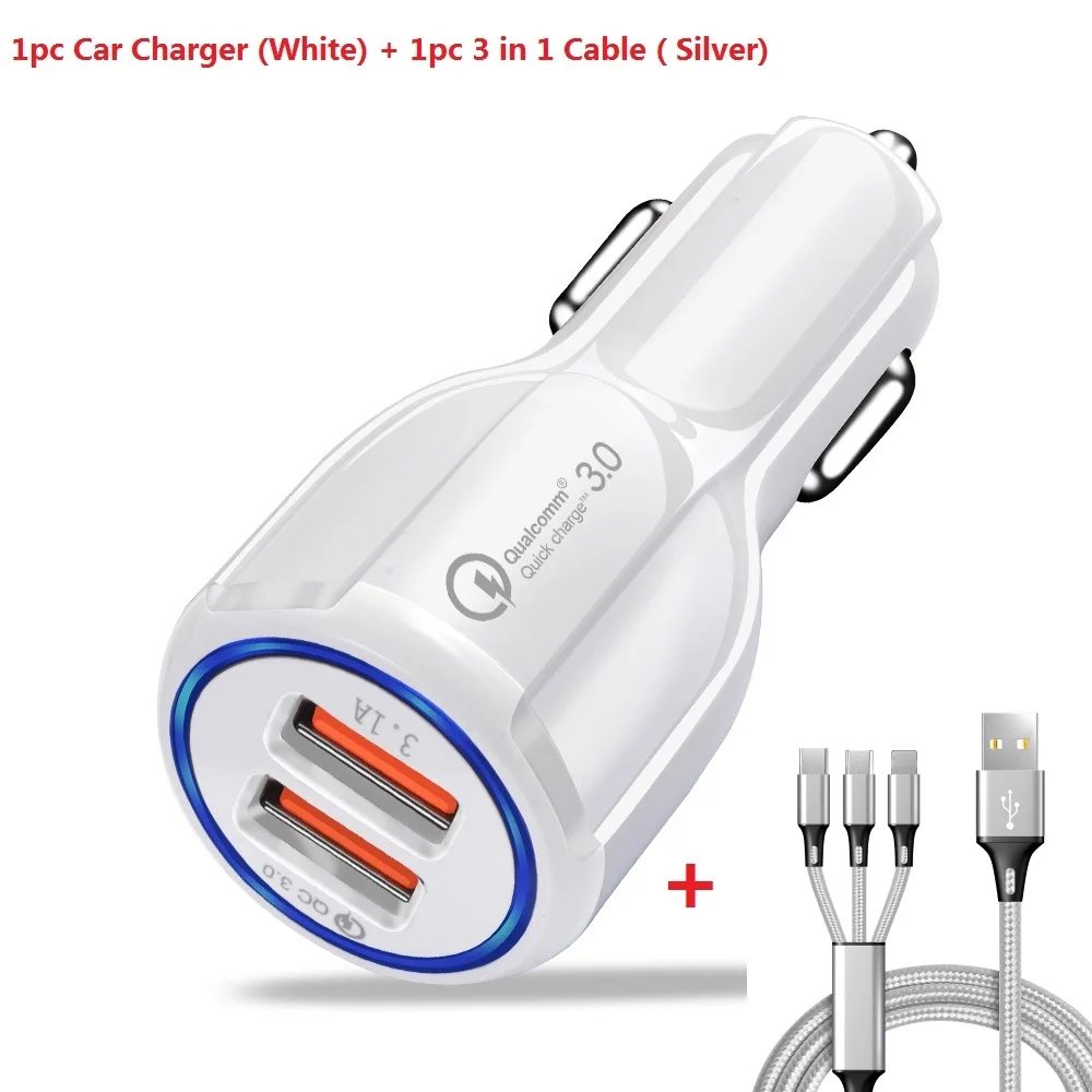 NOHON быстрое автомобильное зарядное устройство для iPhone 11 Pro Max Android мобильный телефон Быстрая зарядка QC 3,0 Быстрая зарядка двойной USB Автомобильное зарядное устройство кабель - Тип штекера: Charger-Cable White