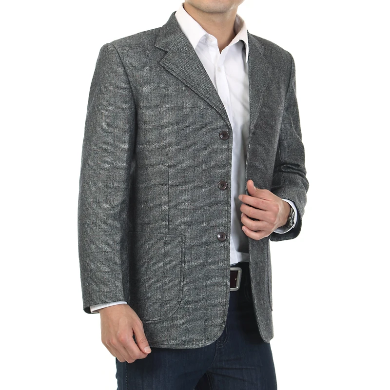 Осенне-весенний мужской серый блейзер с надрезом воротник однобортный пиджак костюм мужской деловой повседневный наряд элегантная одежда