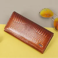 Portefeuille Long en cuir de vache véritable pour femme, porte-monnaie de marque de luxe, motif Alligator 4