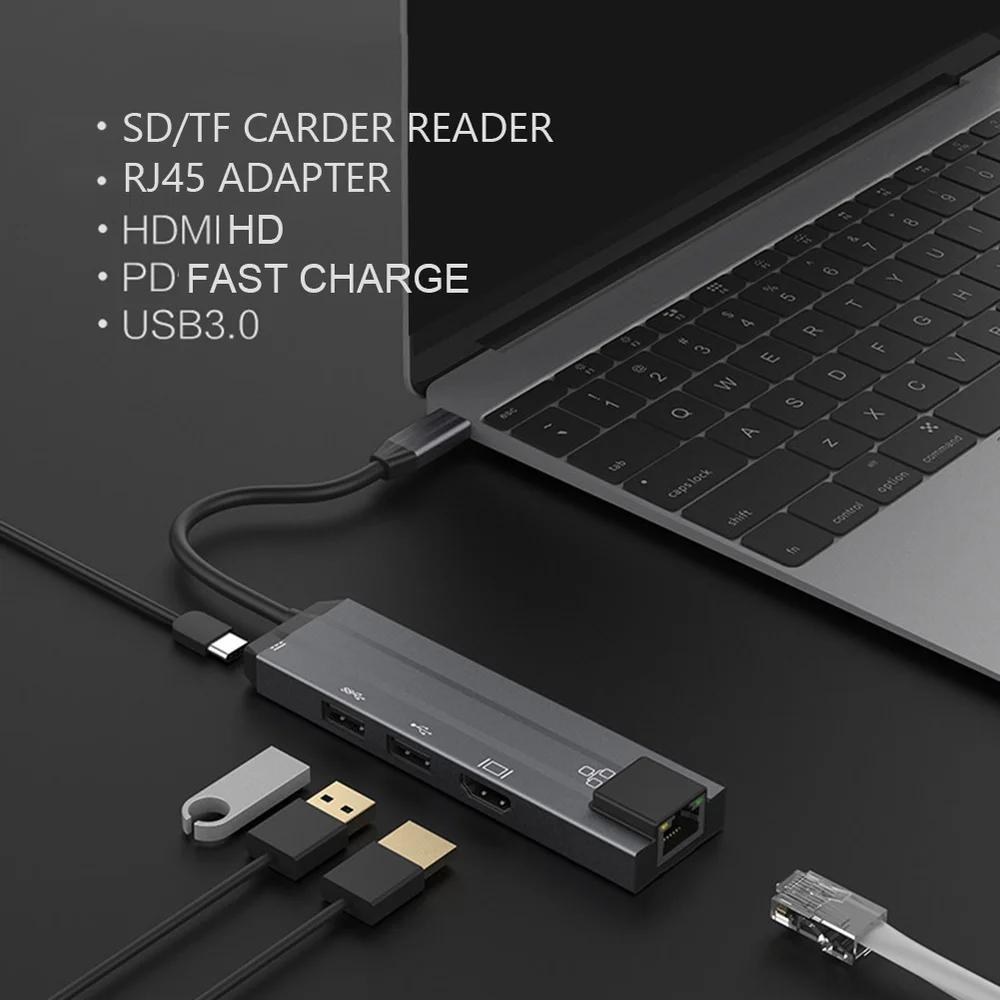 Usb-хаб C концентратор для Мульти USB 3,0 2,0 HDMI адаптер USB разветвитель для MacBook Pro Док-концентратор RJ45 Двойной Концентратор USB Type C