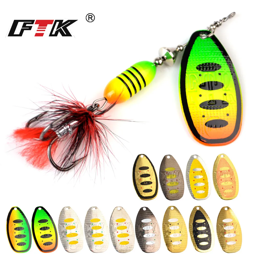 FTK 1pcs Spinner Bait Fishing Lures Spoon Lure 17.5g With Feather Treble Hooks Arttificial Metal Wobblers Pike Tackle | Спорт и