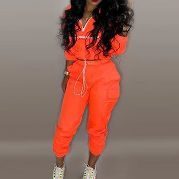 

Fashion Solid Color Casual Suit Zipper Pullover Collar Thin Suit Ropa Deportiva Mujer Long Sleeve Plus Size Top And Pants