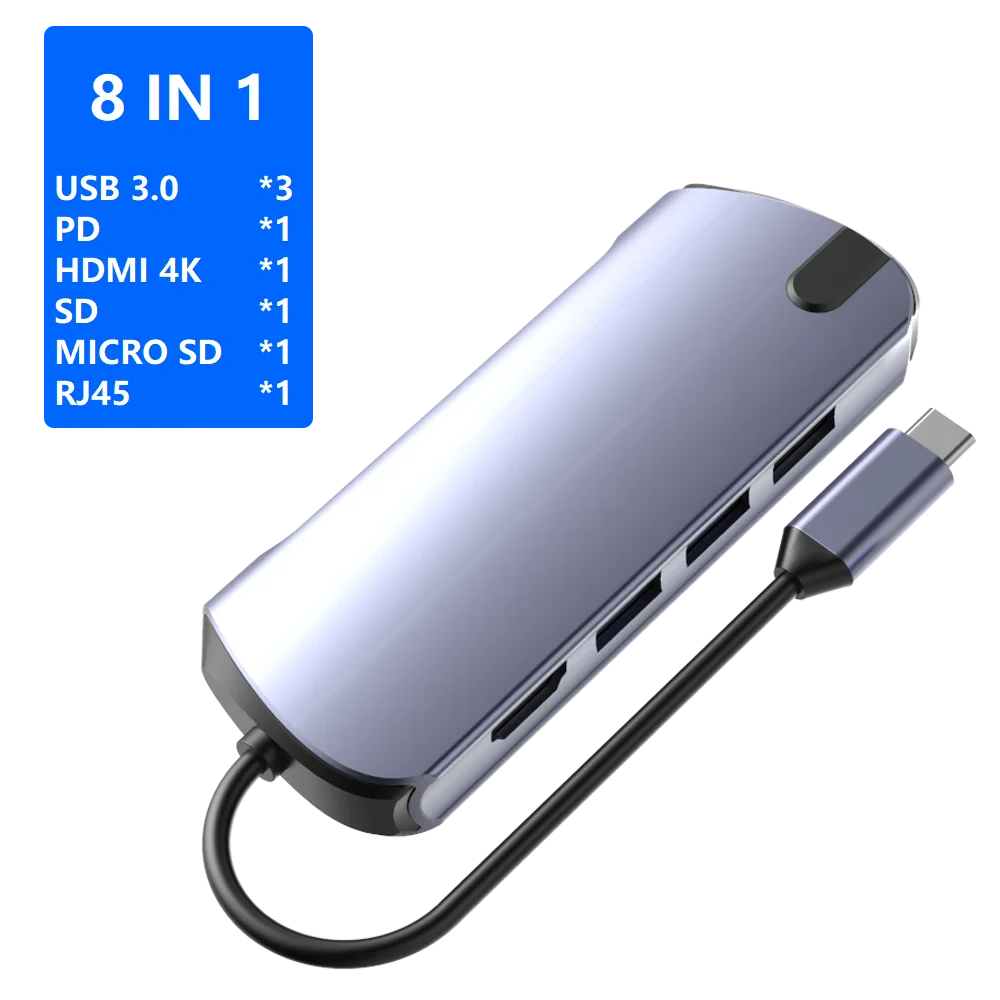 FSU USB C концентратор для HDMI RJ45 PD VGA Кардридер Все в одном USB 3,0 адаптер usb-хаб для Macbook Pro Аксессуары мульти Тип C концентратор - Цвет: 8 IN 1