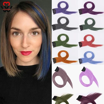 

MANWEI 60cm Hair Strands Hair Extension Long Straight Female Rainbow Hair Pieces One Clip Heat Resistant Synthetic Bundle
