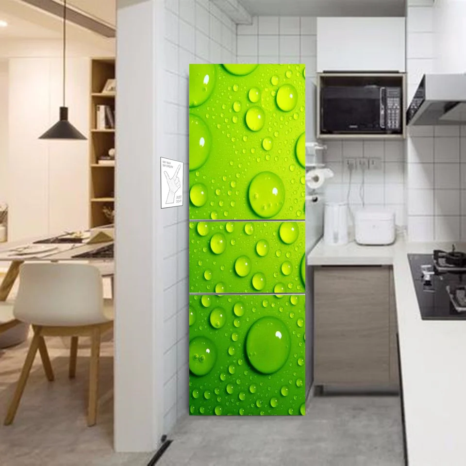Vinile adesivo decorativo per frigorifero, speciale senza bolle, design moderno di piante vettoriali, in colori verdi (60 x 185 cm