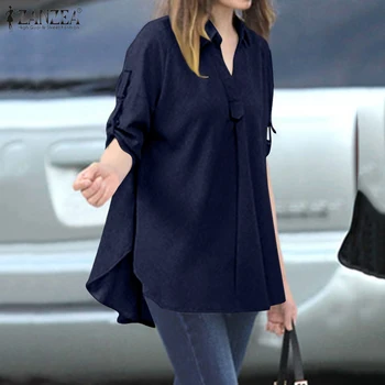 

ZANZEA Women Tops and Blouses 2020 Spring Plus Size 5XL Work Shirts Turn Down Collar Blusas Casual Solid Tunic Tops OL Shirts
