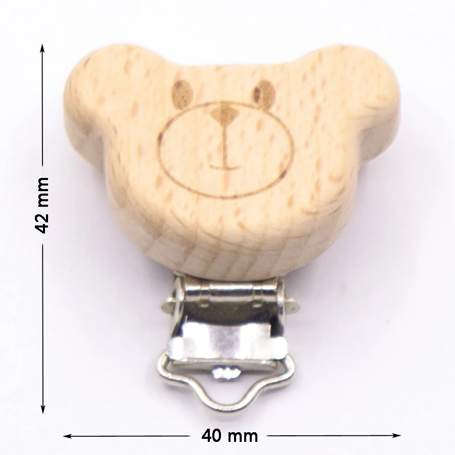 5Pcs/Lot Food Grade Beech Wooden Clip Animal Heart Shape Dummy Clip for Baby Teething Pacifier Chain Holder DIY Accesories 5