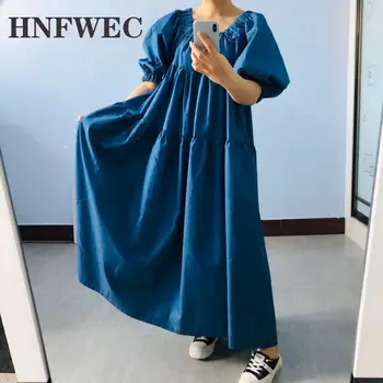 

Europe Fashion Women Long Denim Dress Puff Sleeve New 2020 Summer Dress Female Solid Color Women Clothing T815