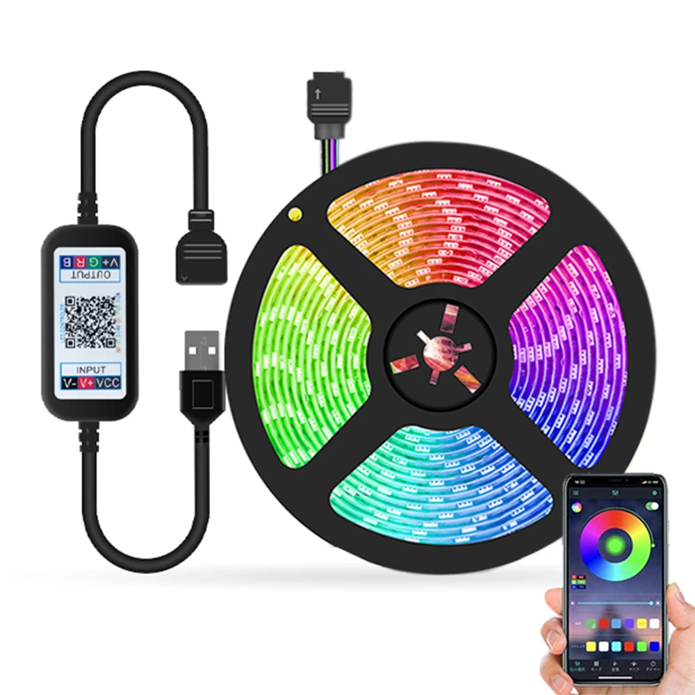 

RGB 5050 LED Strip Lights USB/BT/APP Controlled 16 Million Colors Cuttable Self-adhesive for Home Party Decoration 1/2/3/4/5M