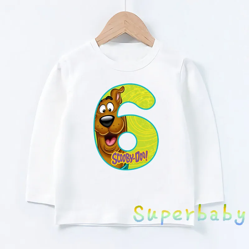 Свечи "Happy Birthday" для торта Скуби-номер 1-9 лет, футболка с принтом для маленьких мальчиков и девочек со смешными героями из мультфильмов, топы, Детская футболка с длинными рукавами, LKP2427