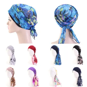 

Women muslim fashion hijab cancer chemo flower print hat turban head cover hair loss scarf wrap pre-tied bandana 2020 NEW