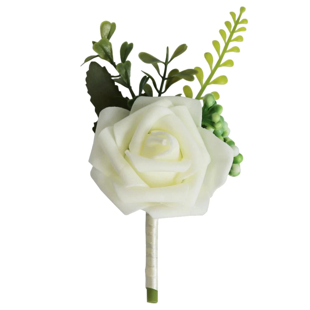 Wedding Boutonniere Artificial PE Rose Flowers Corsages for Bride Groom Groomsmen  Bouquet Brooch Wedding Home Decors 