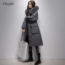Fitaylor зимняя Большая куртка-пуховик с натуральным лисьим мехом, 90% белый утиный пух, женский свободный длинный пуховик, верхняя одежда с капюшоном, теплая Толстая парка