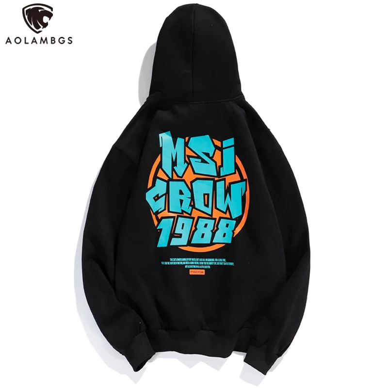 

Aolamegs High Street Hoodies Men Hip Hop Cool Letter Print Hooded Pullover Couple Harajuku Sweatshirts Autumn All-match Clothes