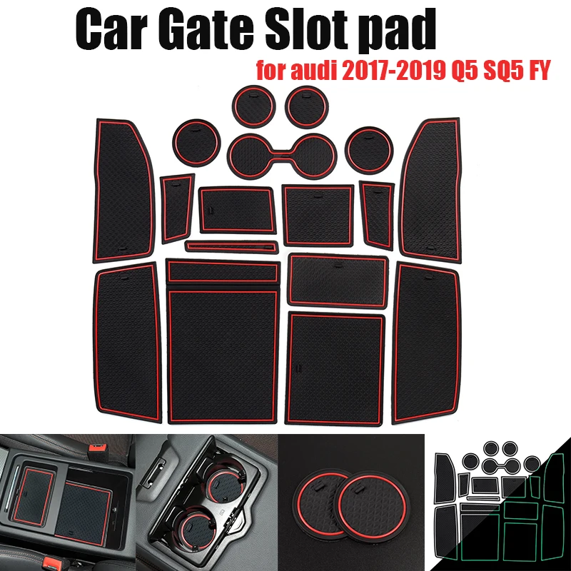 17pcs/set Car Gate Slot Pad Door Pad Non-Slip Interior Door Pad Cup Anti-vibration for audi 2017-2019 Q5 SQ5 FY