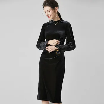 

black velvet dresses women natural 2020 summer brand long casual sexy office work beach dress plus size slim fashion dropship