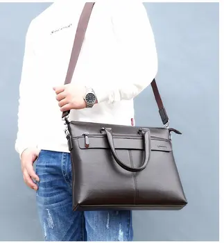 

Litchi pattern men's bag high capacity bag for documents PU soft men's briefcase zipper bag trendy brand men leather bags new