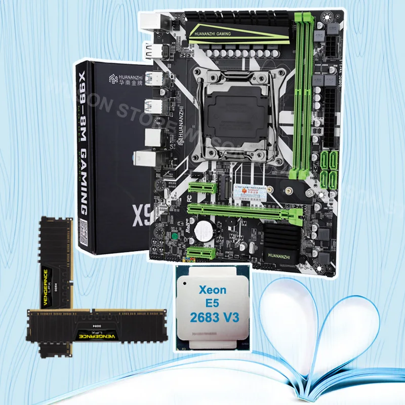 HUANANZHI X99 LGA2011-3 материнская плата с M.2 NVMe слотом скидка материнская плата комплект процессор Xeon E5 2683 V3 RAM 32G(2*16G) 2400 DDR4