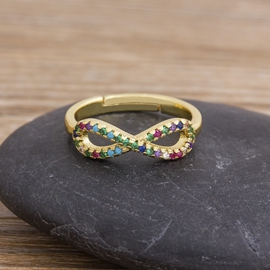 Fashion 12 Styles Multi-layer Wide Rainbow Crystal Rings for Women Adjustable Copper CZ Opening Geometric Ring Jewelry