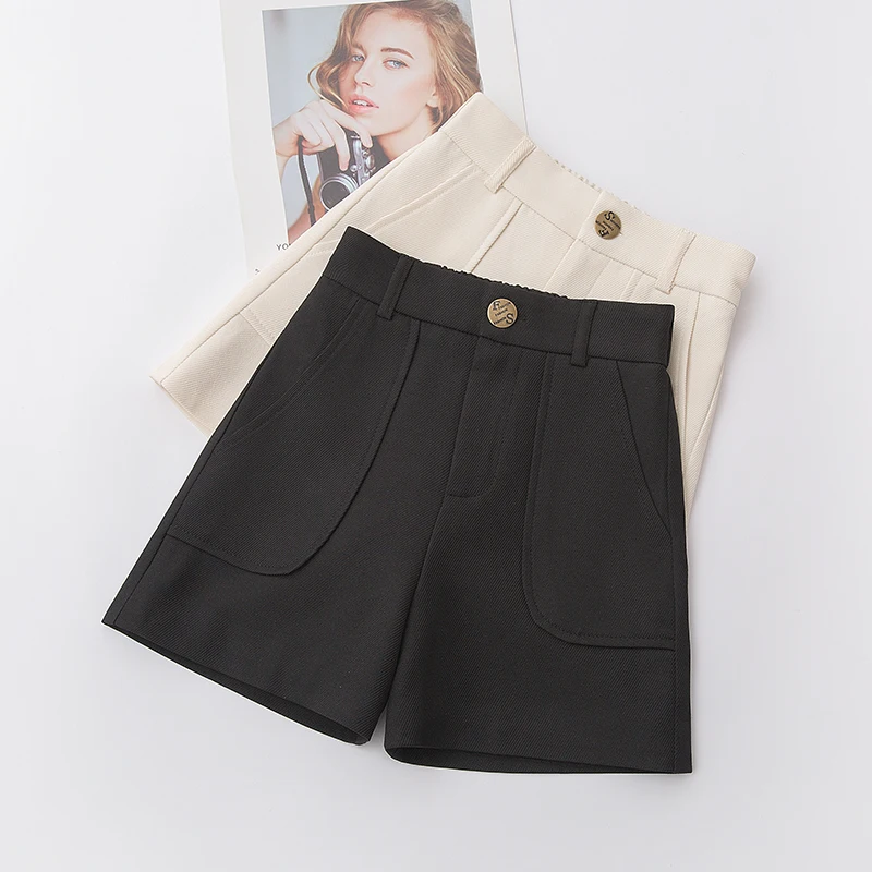 

Spring and summer 2020 South Korean new versatile wear black high waist loose thin wide leg casual A-line shorts for women