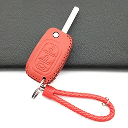Red with keychain Дистанционный 3 кнопки Автомобильный ключ кожаный чехол для ключей для Lada Sedan Largus Kalina Granta Vesta X-Ray XRay для Renault Key Shell - Название цвета: Red with keychain