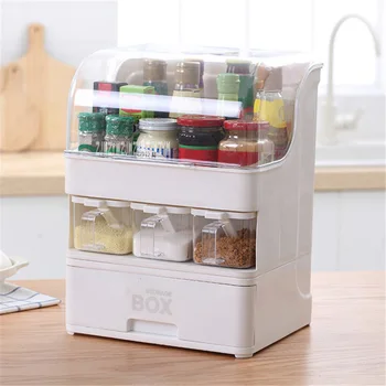 

Kitchen Storage Box Large Capacity Seasoning Container Multi-Purpose Layered Household Storage Container Waterproof Kitchen Rack