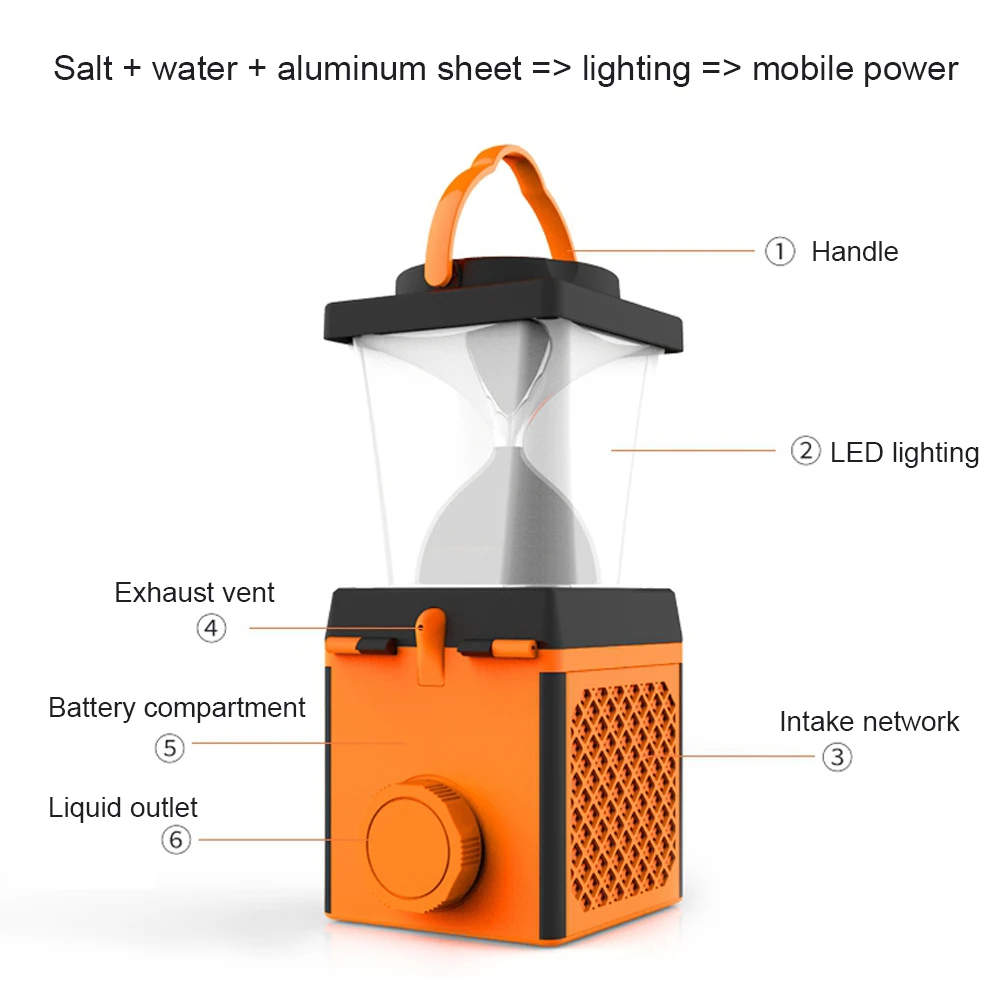 HoneyFly G2 Salt Water LED Lamp Lantern Brine Charging Sea Water Portable  Travel Light Emergency Lamp USB Camping Hiking Outdoor