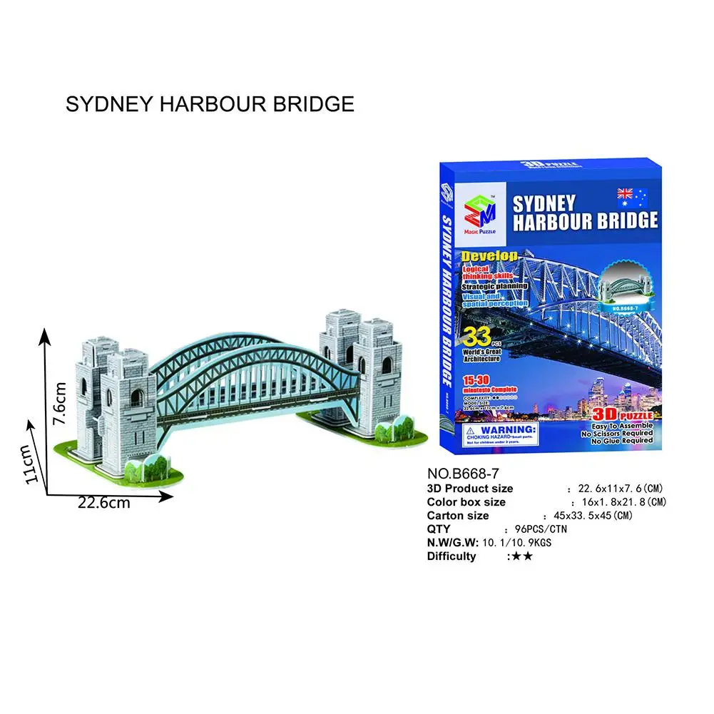 Игрушка-Известое здание 3d головоломка для DIY - Цвет: Sydney Bridge