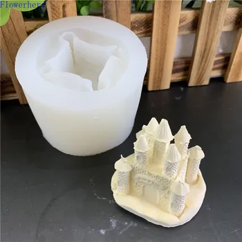 

3d Castle House Silicone Mold Fondant Cake Tool Drip Glue Plaster Mold Handmade Soap Candle Mold Cake Decorations Pastry Tools